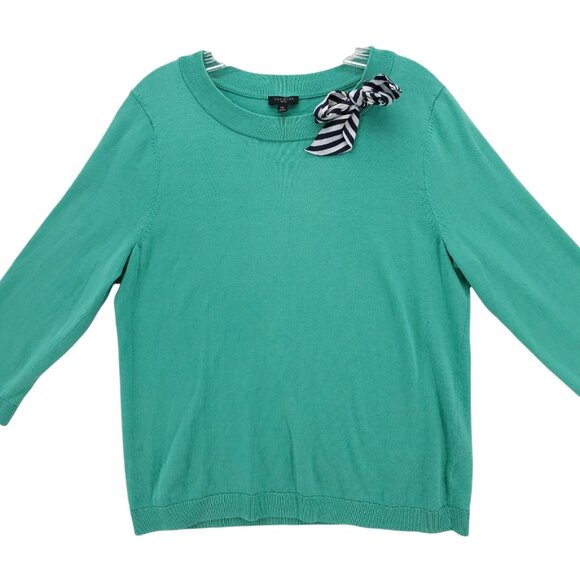 TALBOTS 3/4 Sleeve Knit Top Cotton Tencel Lyocell Silk Stripe Tie Neckline LP - Picture 2 of 7